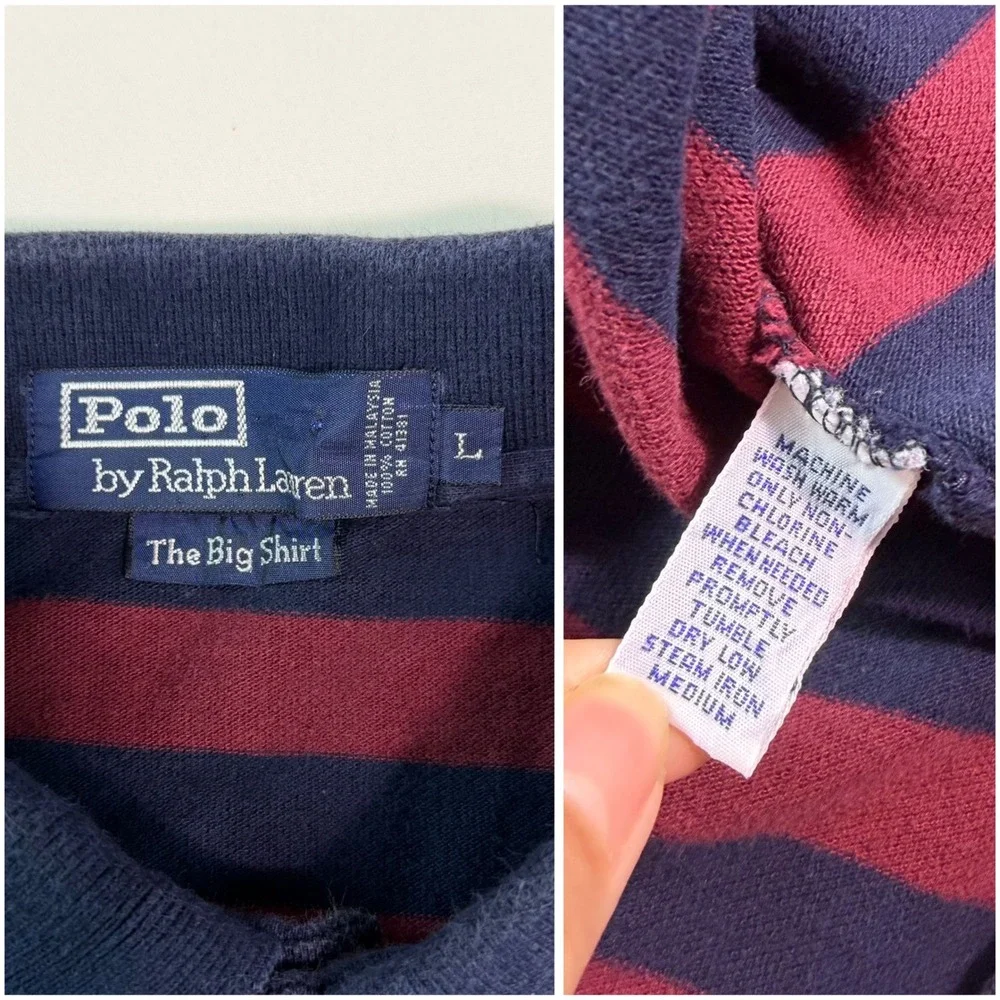 Polo Ralph Lauren The Big‎ Shirt Mens Large Striped Crest Pocket Polo Burgundy